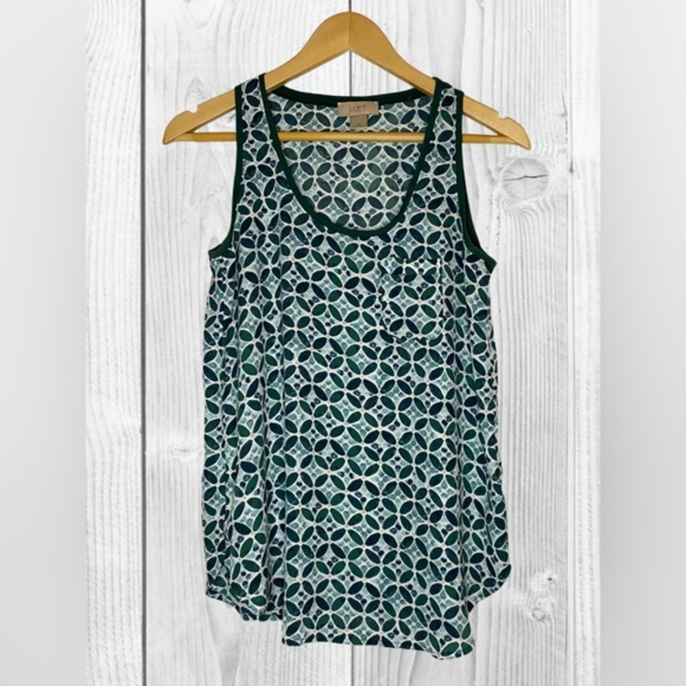 Women's LOFT Green & White Design Tank Top Size‎ XS